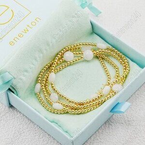 💖Enewton 4pcs Gold Bead & White Stone Bracelet Set